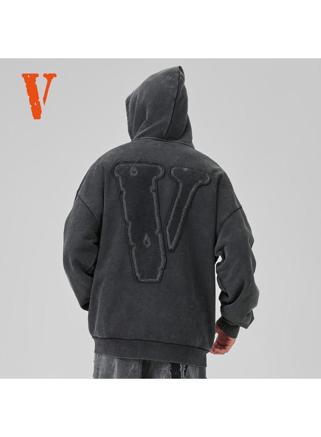 VLONE هودي بسحاب مزين بشعار كبير مطرّز من فلون للزوجين Vlzh25001 أسود S - Image 1