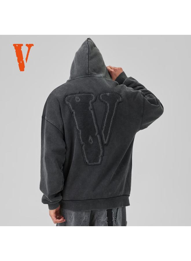 VLONE هودي بسحاب مزين بشعار كبير مطرّز من فلون للزوجين Vlzh25001 أسود S - Image 2