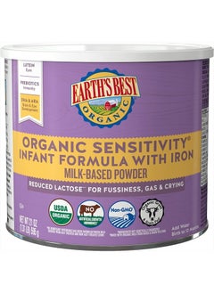 Earth's Best Organic Sensitive Baby Formula for Babies 0-12 Months, Reduced Lactose Powdered Infant Formula with Iron, Omega-3 DHA, and Omega-6 ARA, 21 oz Formula Container  - Image 1