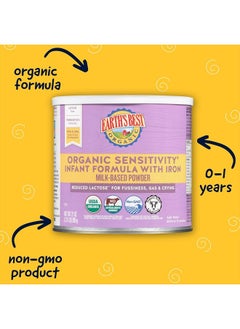 Earth's Best Organic Sensitive Baby Formula for Babies 0-12 Months, Reduced Lactose Powdered Infant Formula with Iron, Omega-3 DHA, and Omega-6 ARA, 21 oz Formula Container  - Image 2