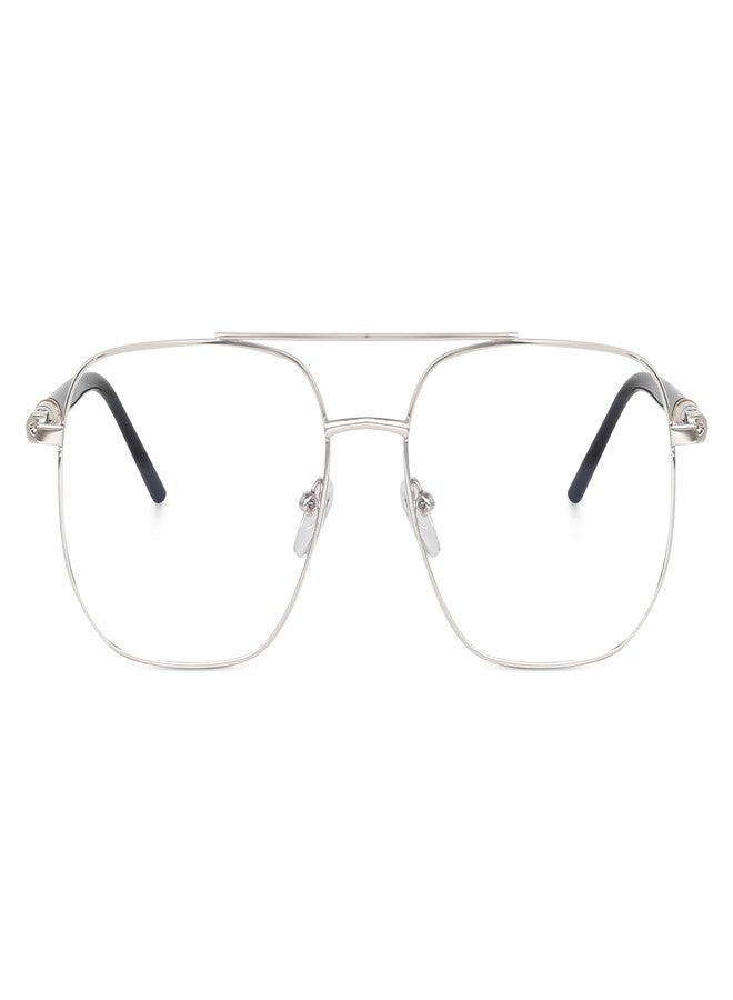 Dervin Blue Light Blocking Blue Cut Zero Power anti-glare Retro Square Eyeglasses frame for Eye Protection from UV by Computer/Tablet/Mobile/Laptop (Silver-Clear) - Image 2