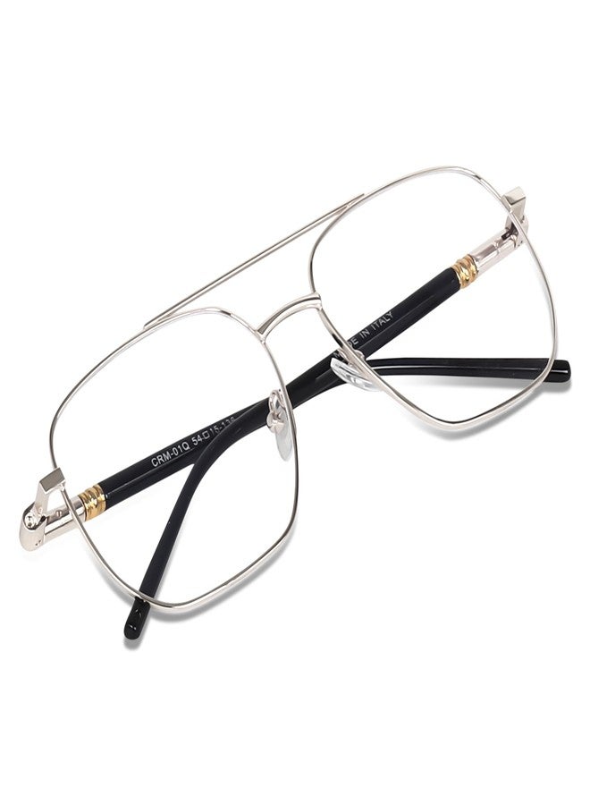 Dervin Blue Light Blocking Blue Cut Zero Power anti-glare Retro Square Eyeglasses frame for Eye Protection from UV by Computer/Tablet/Mobile/Laptop (Silver-Clear) - Image 3