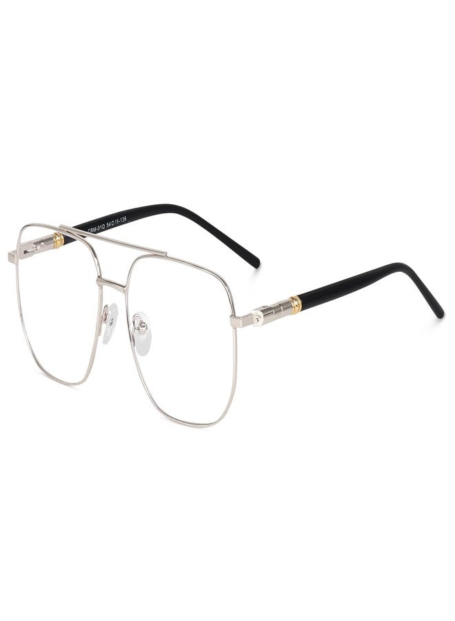 Dervin Blue Light Blocking Blue Cut Zero Power anti-glare Retro Square Eyeglasses frame for Eye Protection from UV by Computer/Tablet/Mobile/Laptop (Silver-Clear) - Image 1