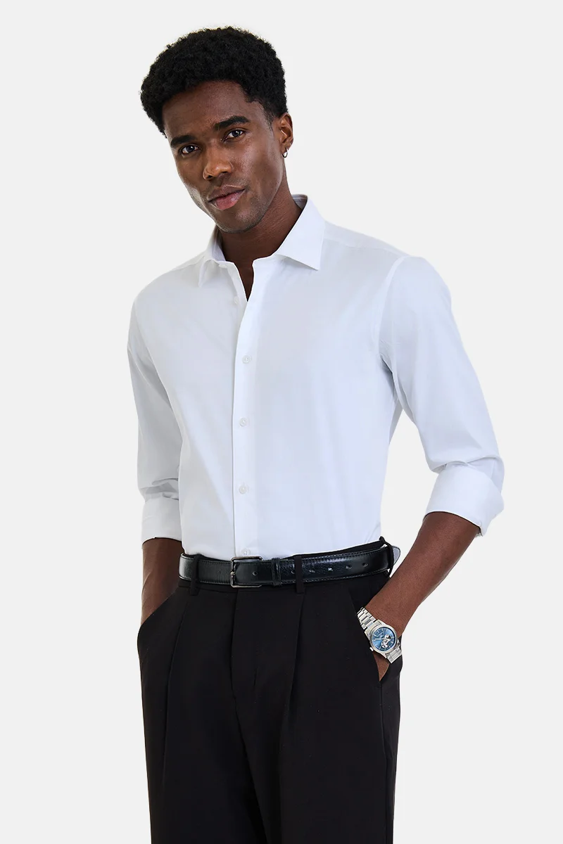 SNITCH White Textured Long Sleeve Slim Fit Shirt
