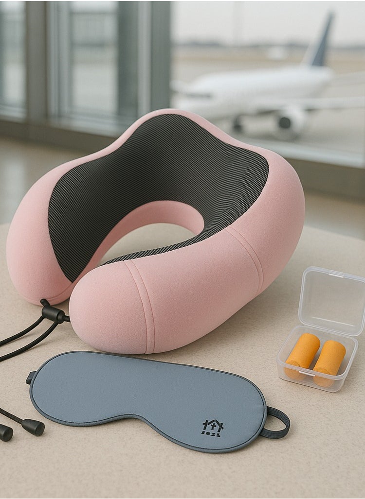 F.A.M.S - Travel Pillow Memory Foam Neck Pillow Comfort on the Go Washable U Shaped Plush Cooling Cover for Sleeping Car Train Bus - Image 1