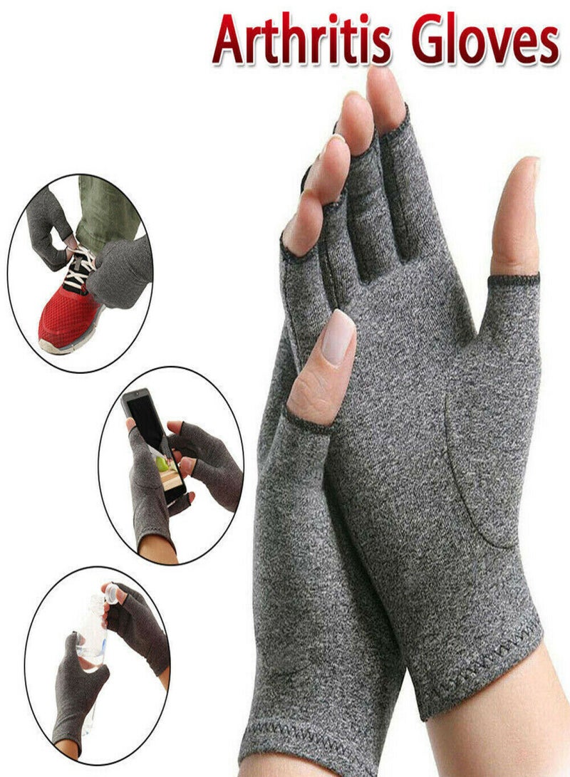 Cotton half finger arthritis compression gloves recovery health care carpal tunnel wrist support without glue dispensing m double pack - Image 3