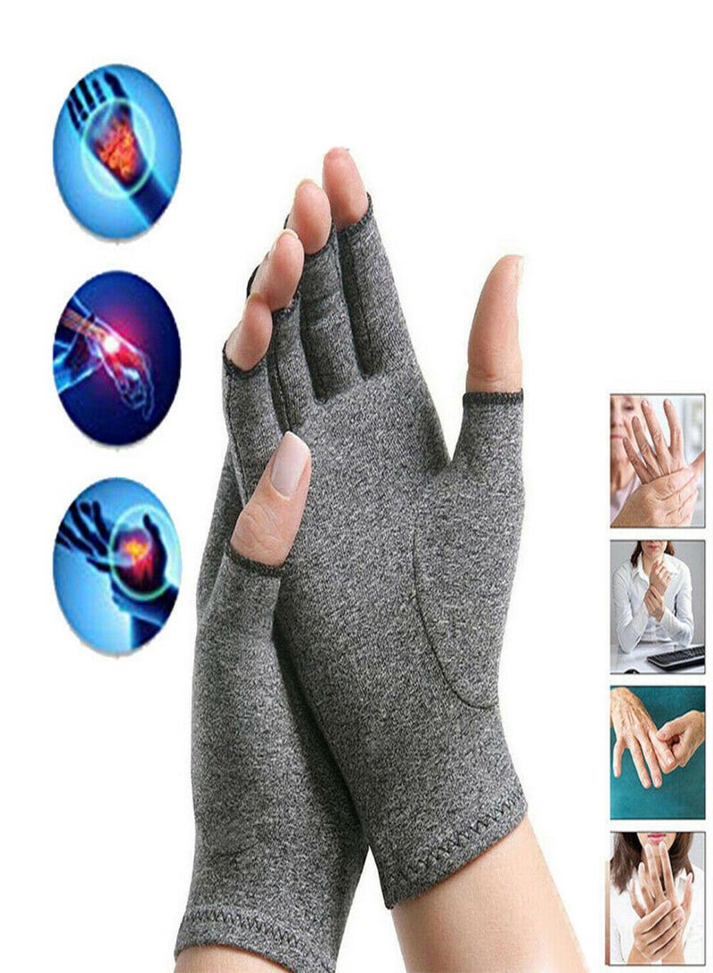Cotton half finger arthritis compression gloves recovery health care carpal tunnel wrist support without glue dispensing m double pack - Image 2