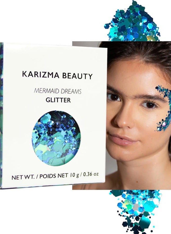 KARIZMA أحلام حورية البحر جليتر. 10 جرام من جليتر الوجه السميك، جليتر الشعر، جليتر العين، جليتر الجسم للنساء. جليتر الحفلات، ملحقات المهرجانات، مكياج جليتر تجميلي. - Image 1