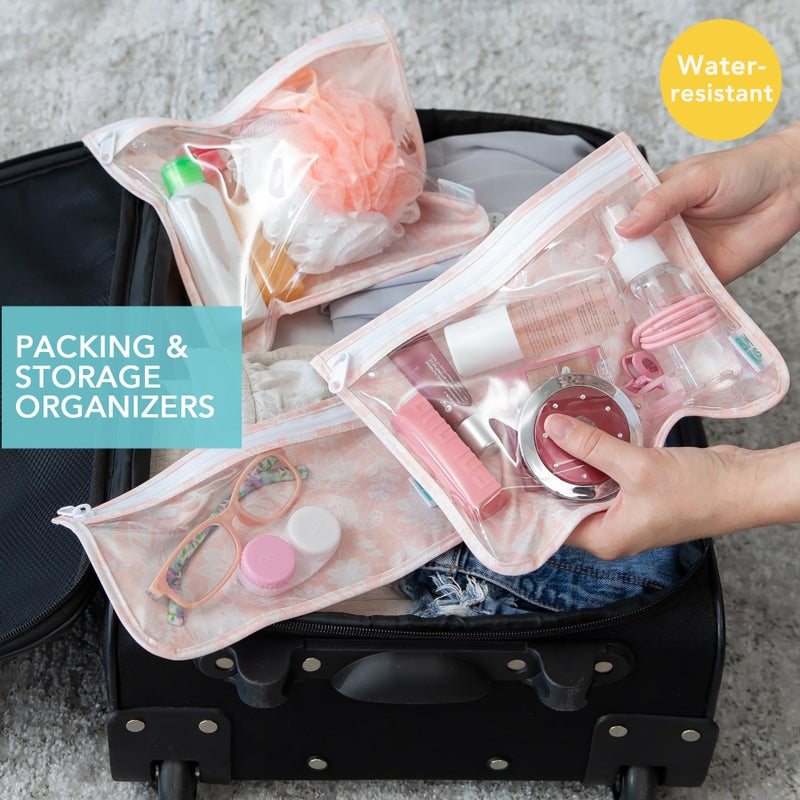 Bumkins Travel Bag, Toiletry, TSA Approved Pouch, Zip Bag, Quart Size Airline Compliant, Clear-Sided, Baby, Diaper Bag Organization, Makeup, Accessories, Packing, Set of 3 Sizes, Floral Gray - Image 2