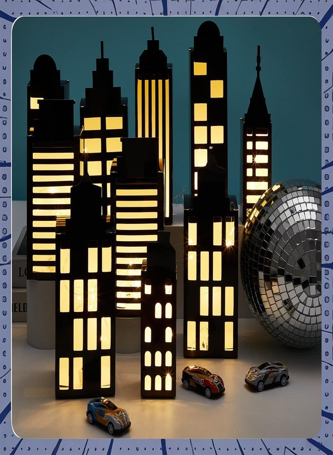 CHUNNIN 24Pcs Hero Party Favor Boxes Skyscraper City 3D Box with Lights Skyline Buildings Treat Boxes Super Themed Hero Party Centerpiece Decorations for Birthday Heroes Party Supplies (Warm - Image 1