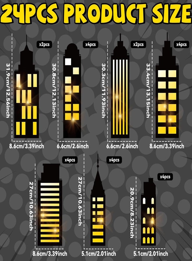 CHUNNIN 24Pcs Hero Party Favor Boxes Skyscraper City 3D Box with Lights Skyline Buildings Treat Boxes Super Themed Hero Party Centerpiece Decorations for Birthday Heroes Party Supplies (Warm - Image 2