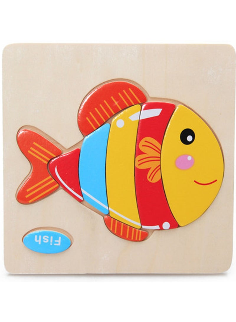 Children's Educational Wooden Cartoon Fish Jigsaw Puzzles Suitable Gift Bag Pack - Image 1