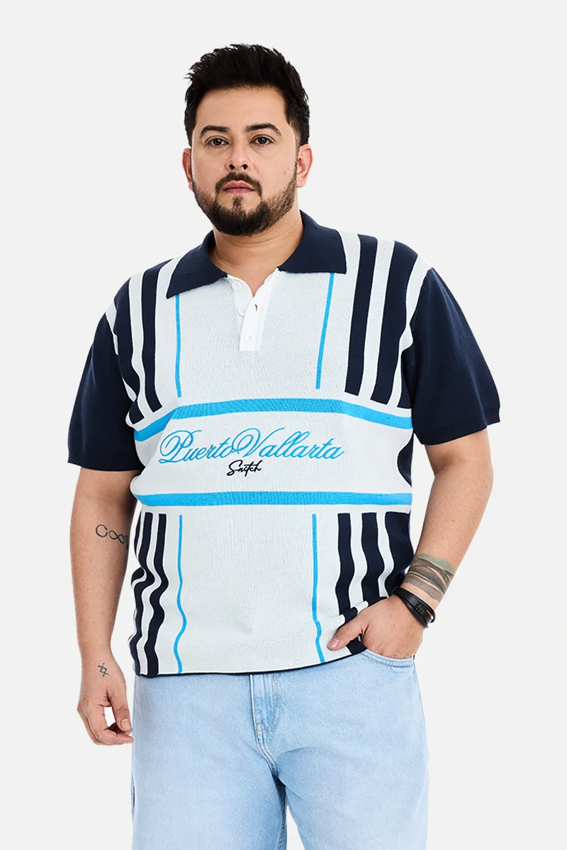 سنيتش White Striped Half Sleeve Oversized Plus Size T-Shirt