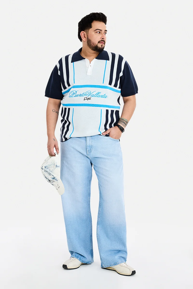 سنيتش White Striped Half Sleeve Oversized Plus Size T-Shirt
