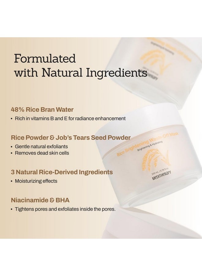 MEDITHERAPY - Rice Wash-Off Mask - Korean Glass Skin Face Mask Skincare - Hydrating Rice Clay Mask for Face - Natural Exfoliants Gently Improve Skin Texture, Even Skin Tone, and Restore Radiant Glow, 6.76 fl.oz - Image 1