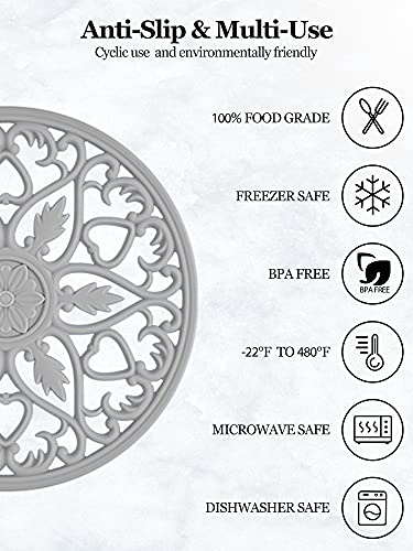 SMARTAKE 6 Set Silicone Trivets, Multi-Use Carved Trivet, Insulated Non-Slip Durable Kitchen Mat, Flexible Modern Kitchen Table Mat, for Hot Dishes, Pots, Dining Countertop, Grey - Image 2