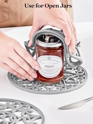 SMARTAKE 6 Set Silicone Trivets, Multi-Use Carved Trivet, Insulated Non-Slip Durable Kitchen Mat, Flexible Modern Kitchen Table Mat, for Hot Dishes, Pots, Dining Countertop, Grey - Image 5