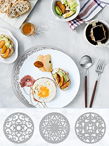 SMARTAKE 6 Set Silicone Trivets, Multi-Use Carved Trivet, Insulated Non-Slip Durable Kitchen Mat, Flexible Modern Kitchen Table Mat, for Hot Dishes, Pots, Dining Countertop, Grey - Image 3