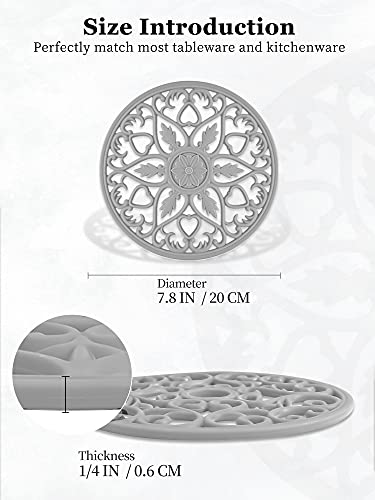 SMARTAKE 6 Set Silicone Trivets, Multi-Use Carved Trivet, Insulated Non-Slip Durable Kitchen Mat, Flexible Modern Kitchen Table Mat, for Hot Dishes, Pots, Dining Countertop, Grey - Image 4