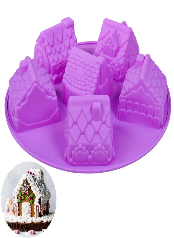 PhantomSky 6 Cell Silicone Gingerbread House Mould for Baking Cupcake Ice Cube Chocolate Jelly Candy Handmade Soap,Nonstick/BPA Free/Christmas Molds for Chocolate/Colors are Shipped Randomly - Image 1
