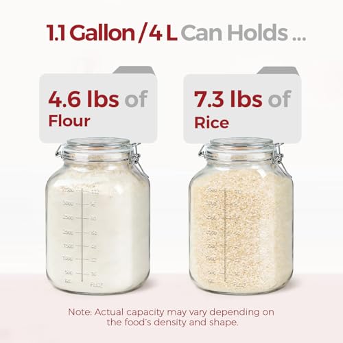 KTMAMA 1.1 Gallon Wide Mouth Glass Canisters with Airtight Lids & Measurement Marks (2-Pack) – Includes 2 Measuring Scoops & Labels, Food Storage Jars for Flour, Sugar & Baking Supplies | BPA-Free - Image 3