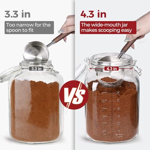 KTMAMA 1.1 Gallon Wide Mouth Glass Canisters with Airtight Lids & Measurement Marks (2-Pack) – Includes 2 Measuring Scoops & Labels, Food Storage Jars for Flour, Sugar & Baking Supplies | BPA-Free - Image 4