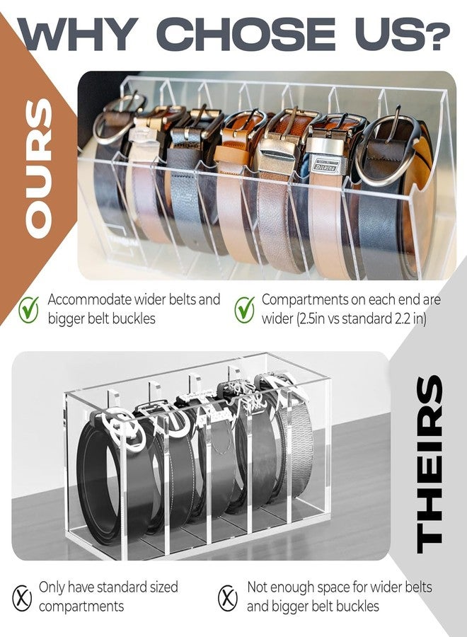 EHKO Belt Organizer for Larger Buckles with Extra Wide Compartments - 7 Compartments - Durable Acrylic Belt Organizer for Closet and Drawer - Image 4