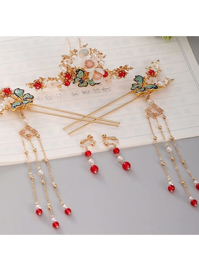 Engjajo Alloy Hair Sticks Pins Long Tassel Butterfly Flower Hanfu Chinese Hair Comb Set Earrings Traditional Classical - Image 2