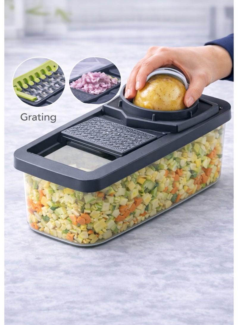 TSUMAB Multifunctional Vegetable Slicer & Chopper – 16-Piece Set, 1.2L Container, Interchangeable Blades, BPA-Free - Image 3