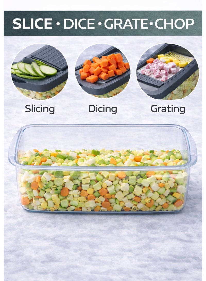 TSUMAB Multifunctional Vegetable Slicer & Chopper – 16-Piece Set, 1.2L Container, Interchangeable Blades, BPA-Free - Image 2