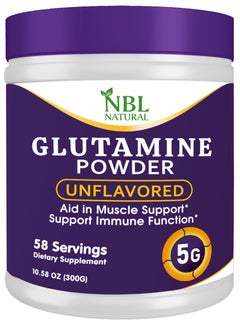 NBL Natural Glutamine Powder, Unflavoured, 300g, 58 Servings, 5g L-Glutamine Per Serving, Halal Certified  - Image 1