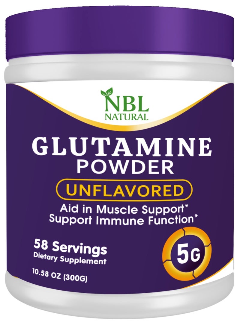 NBL Natural Glutamine Powder, Unflavoured, 300g, 58 Servings, 5g L-Glutamine Per Serving, Halal Certified  - Image 1