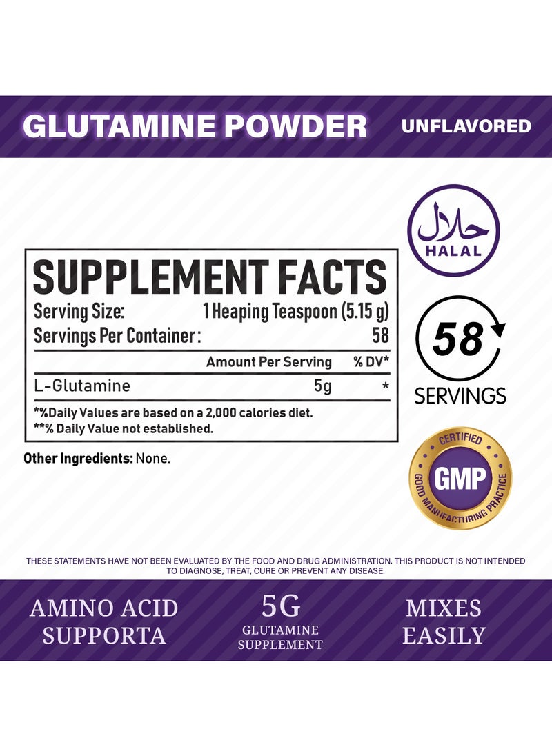 NBL Natural Glutamine Powder, Unflavoured, 300g, 58 Servings, 5g L-Glutamine Per Serving, Halal Certified  - Image 4