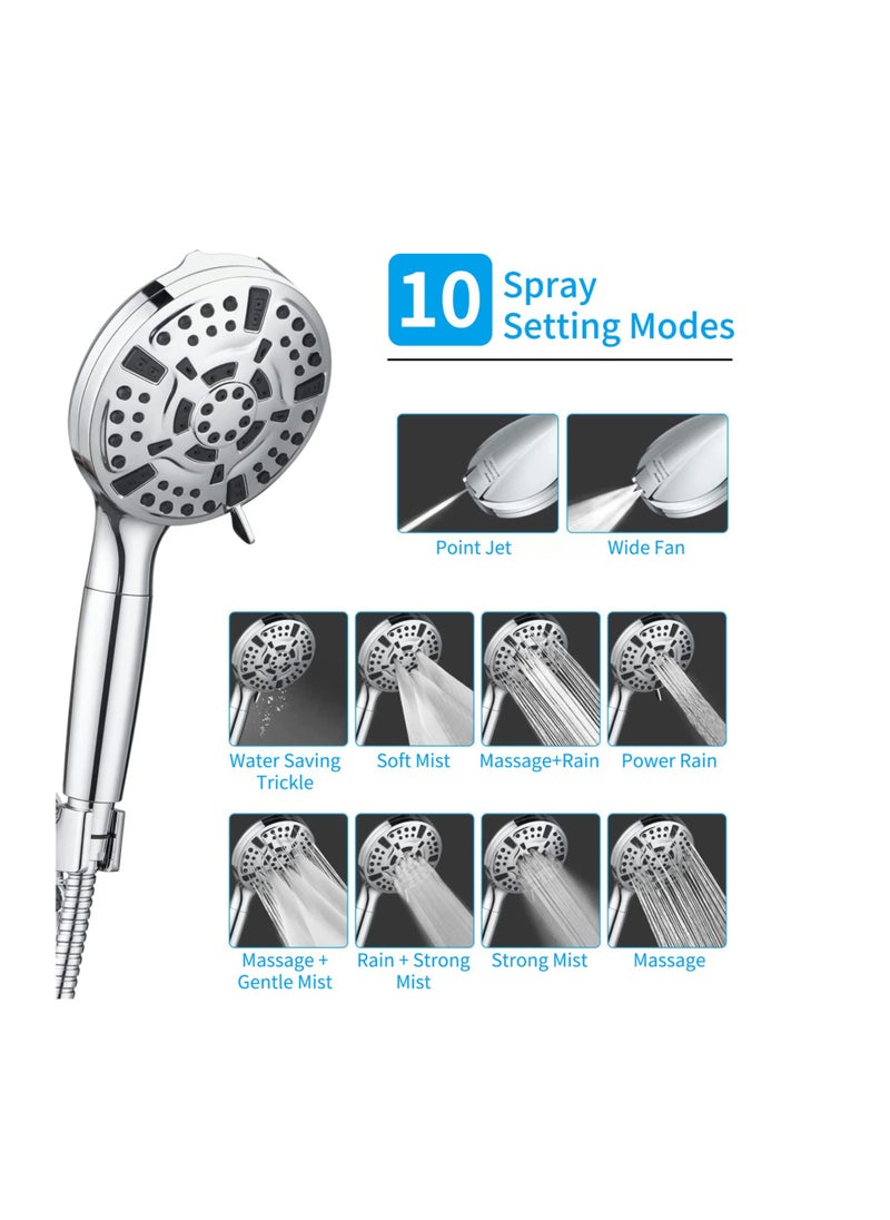 Generic High Pressure Handheld Shower Head with Filters for Hard Water, 10 Modes for Water Saving, Built-in Power Wash for Easy Cleaning of Tubs, Tiles, and Pets  - Image 2