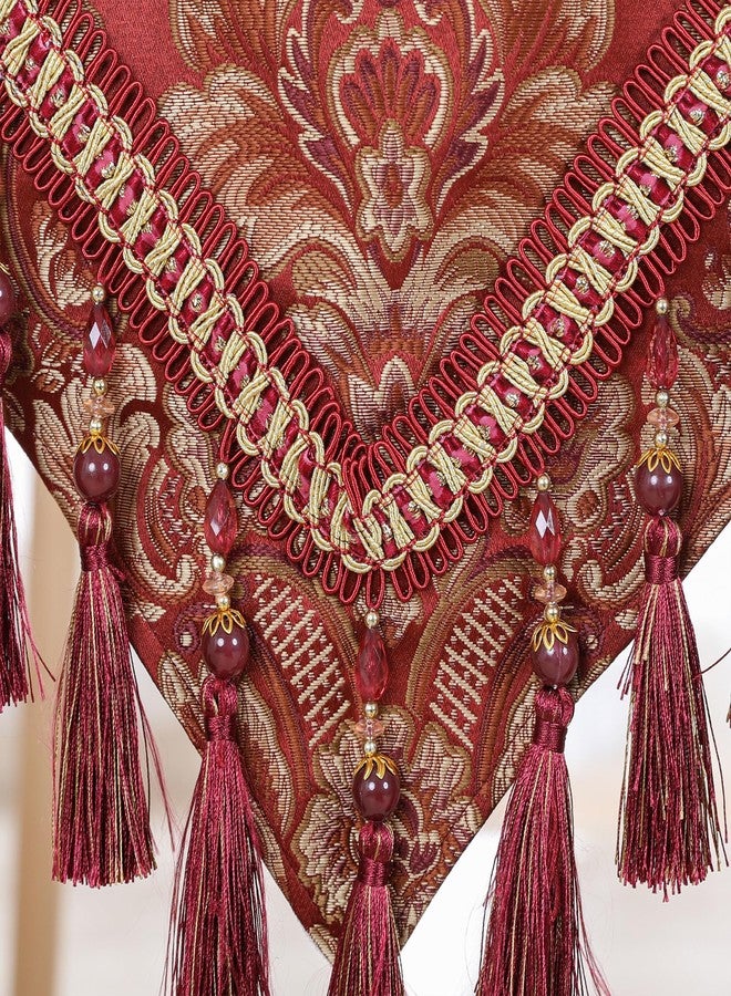 Fhberni Luxury Vintage Table Runner Embroidery Jacquard Fabric with Multi-Tassels Table Runners for Dining Room Dresser Wedding Holiday Party Fireplace Decorations-Burgundy, 13x62 inch - Image 5
