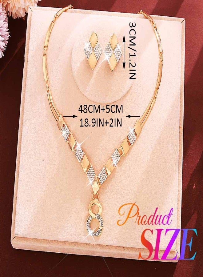 Unicra Rhinestone Gold Jewelry Sets Infinity Bridal Wedding Necklace Earrings Set Indian Formal Prom Costume Jewelry Set for Women and Brides (Gold) - Image 5