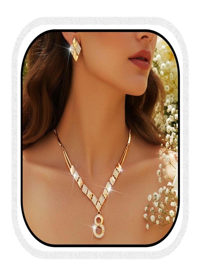 Unicra Rhinestone Gold Jewelry Sets Infinity Bridal Wedding Necklace Earrings Set Indian Formal Prom Costume Jewelry Set for Women and Brides (Gold) - Image 1