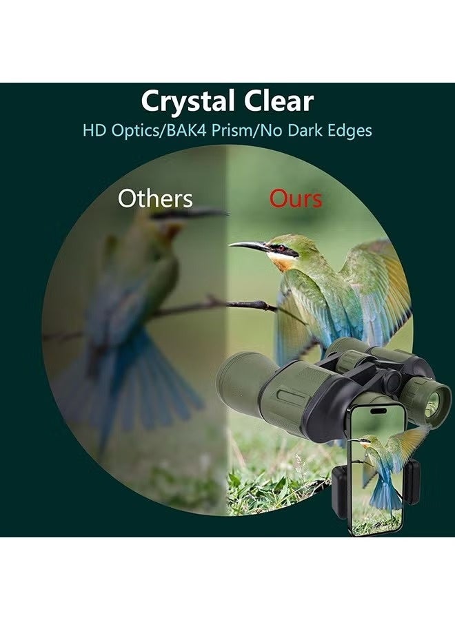 JOGAMS 20x50 High Power Waterproof Binoculars for Adults HD Optics Night and Low Light Vision with Phone Adapter Carrying Case and Strap for Hunting and Bird Watching 19 x 18 x 7cm - Image 5