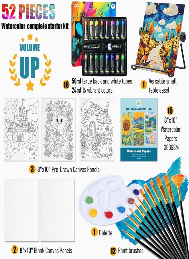 AOTEMOON Watercolor Paint Set, Art Painting Kit with 18 Large Tubes 24ml and 50ml, Watercolor Papers, Canvas Panels, Brushes, Table Easel, Palette, Art Supplies Gift for Beginners and Young Artists - Image 2