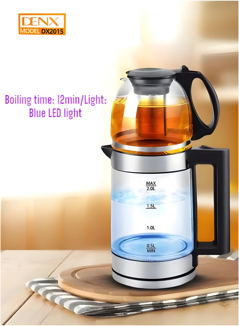 Denx 2-in-1 Electric Teapot Set by DX2015 – 1500W, 1.8L + 1L Glass Pot, Auto Shut-Off, Keep Warm - Image 3