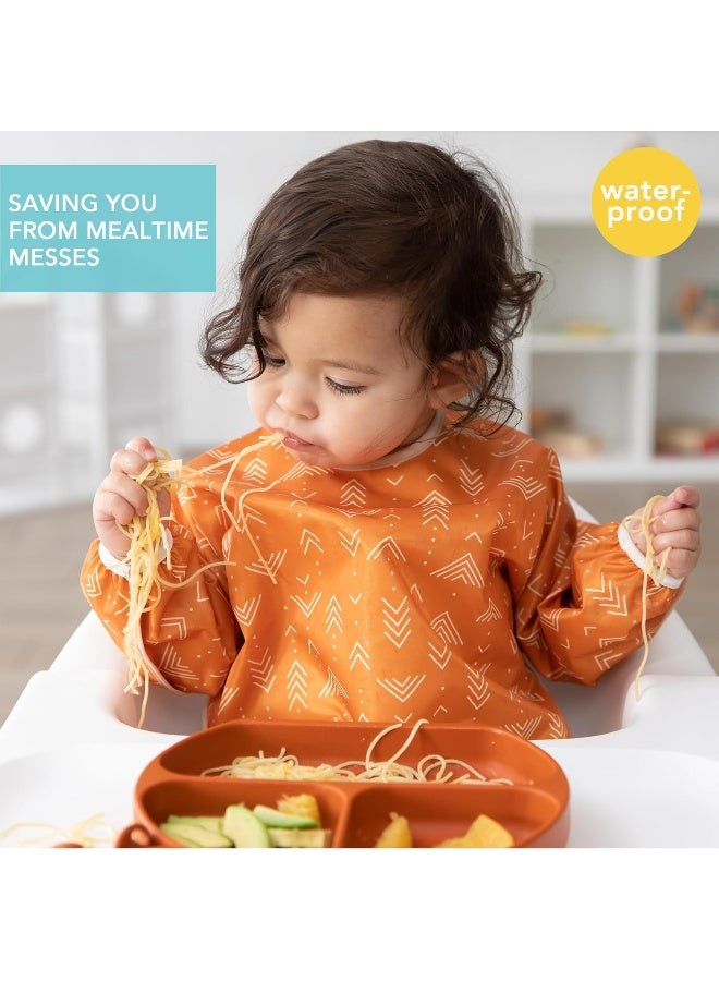 Bumkins Sleeved Bib for Girl or Boy, Baby and Toddler for 6-24 Mos, Essential Must Have for Eating, Feeding, Baby Led Weaning Supplies, Long Sleeve Mess Saving Food Catcher, Soft Fabric, Boho Orange - Image 2