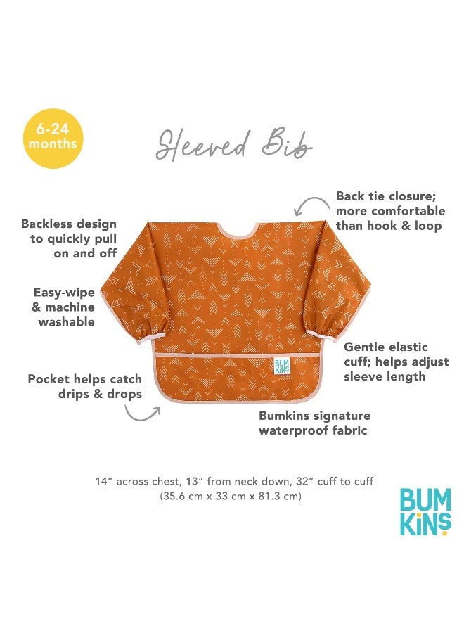 Bumkins Sleeved Bib for Girl or Boy, Baby and Toddler for 6-24 Mos, Essential Must Have for Eating, Feeding, Baby Led Weaning Supplies, Long Sleeve Mess Saving Food Catcher, Soft Fabric, Boho Orange - Image 5