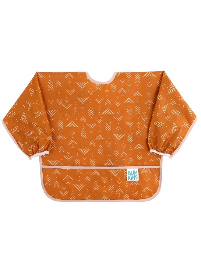 Bumkins Sleeved Bib for Girl or Boy, Baby and Toddler for 6-24 Mos, Essential Must Have for Eating, Feeding, Baby Led Weaning Supplies, Long Sleeve Mess Saving Food Catcher, Soft Fabric, Boho Orange - Image 1