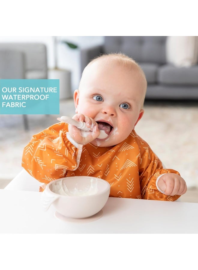 Bumkins Sleeved Bib for Girl or Boy, Baby and Toddler for 6-24 Mos, Essential Must Have for Eating, Feeding, Baby Led Weaning Supplies, Long Sleeve Mess Saving Food Catcher, Soft Fabric, Boho Orange - Image 3