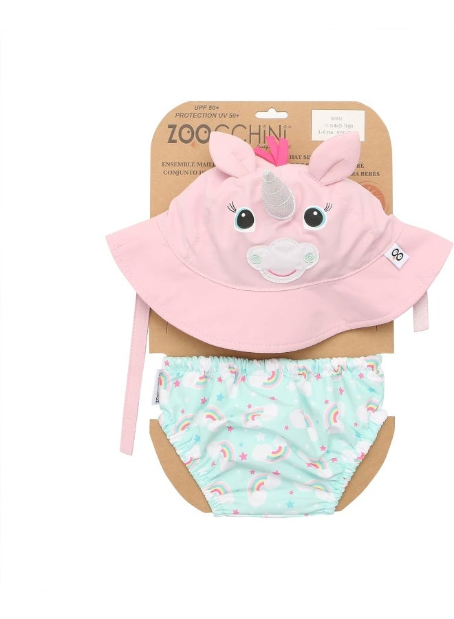 ZOOCCHINI Baby Swim Diaper & Sun Hat Set, Allie Alicorn, 12-24 Months - Image 2