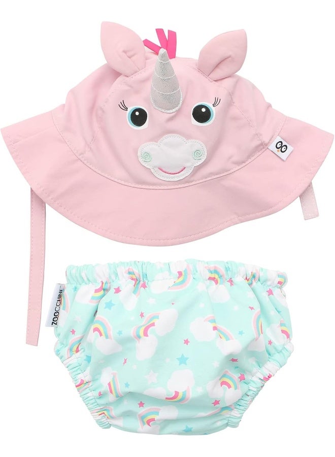 ZOOCCHINI Baby Swim Diaper & Sun Hat Set, Allie Alicorn, 12-24 Months - Image 1