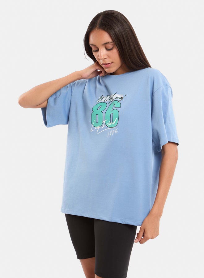 Premoda Women's Oversized T-Shirt Blue  - Image 2