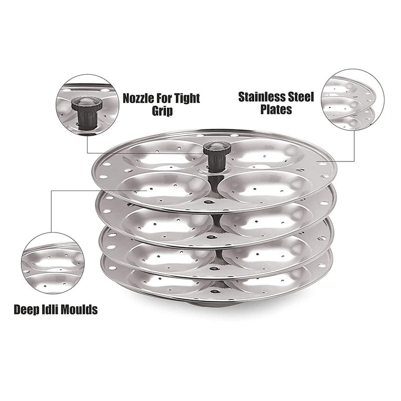 Aashita Shoppe Aashita Shoppe Stainless Steel Idly Stand - 4 Large Plates, Makes 16 Idlies at Once  - Image 3