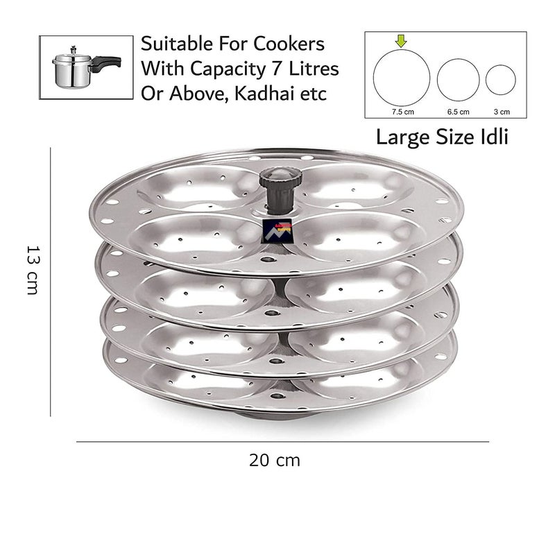 Aashita Shoppe Aashita Shoppe Stainless Steel Idly Stand - 4 Large Plates, Makes 16 Idlies at Once  - Image 2
