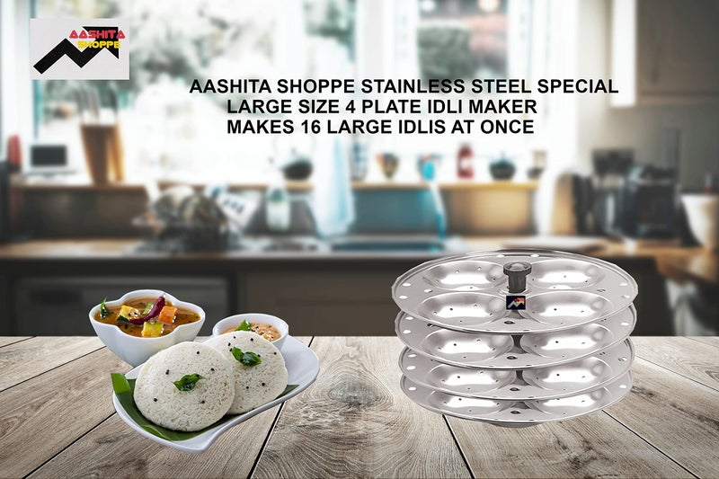 Aashita Shoppe Aashita Shoppe Stainless Steel Idly Stand - 4 Large Plates, Makes 16 Idlies at Once  - Image 5